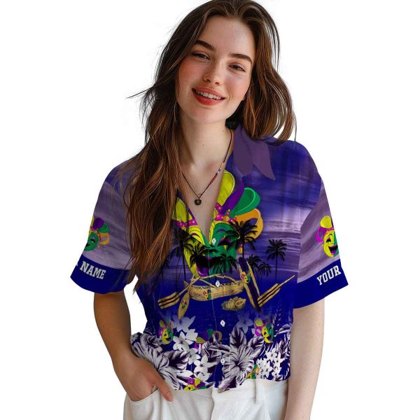 Mardi Gras Tropical Canoe Hawaiian Shirt Trendy