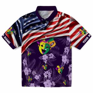 Mardi Gras US Flag Hibiscus Hawaiian Shirt Best selling