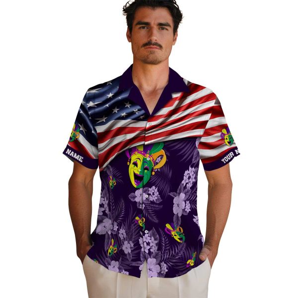 Mardi Gras US Flag Hibiscus Hawaiian Shirt High quality