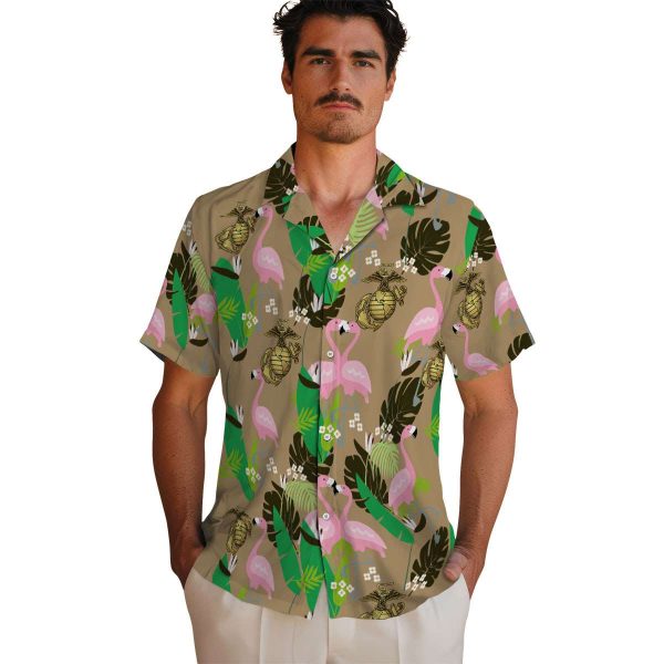 Marine Corps Flamingo Foliage Hawaiian Shirt High quality