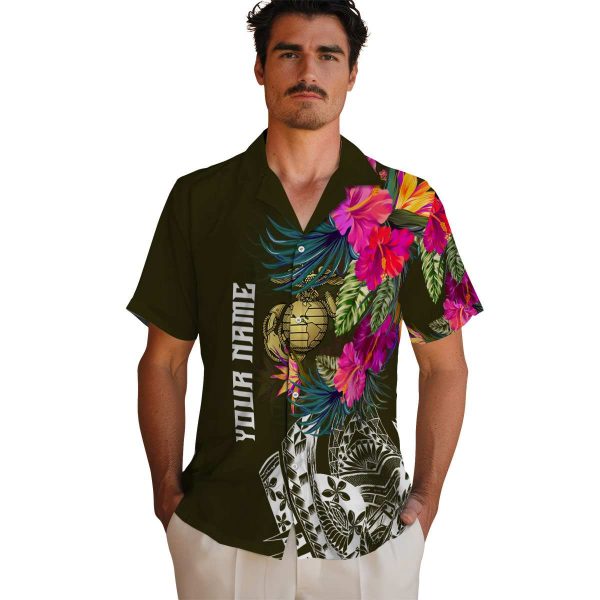 Marine Corps Floral Polynesian Hawaiian Shirt High quality