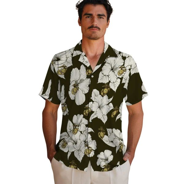 Marine Corps Hibiscus Blooms Hawaiian Shirt High quality