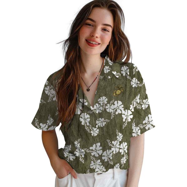 Marine Corps Hibiscus Clusters Hawaiian Shirt Trendy