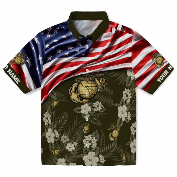 Marine Corps US Flag Hibiscus Hawaiian Shirt Best selling