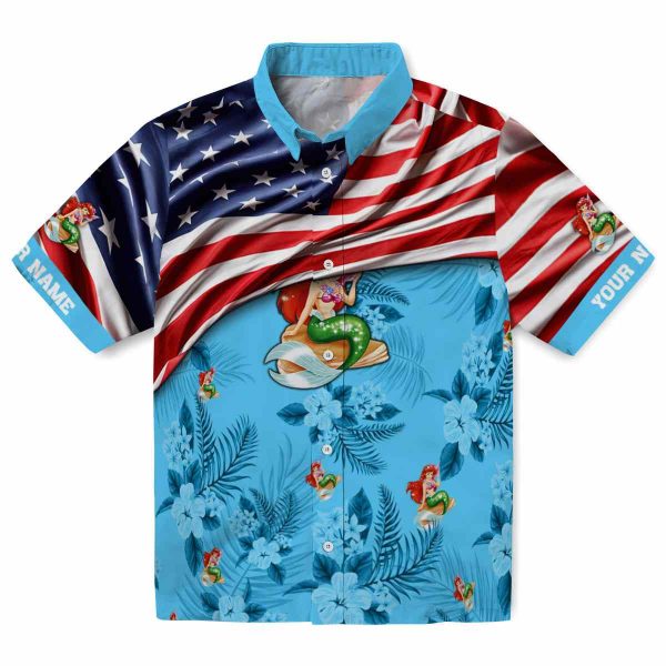 Mermaid US Flag Hibiscus Hawaiian Shirt Best selling