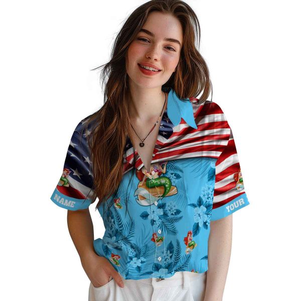 Mermaid US Flag Hibiscus Hawaiian Shirt Trendy