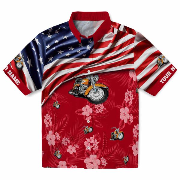 Motorcycle US Flag Hibiscus Hawaiian Shirt Best selling