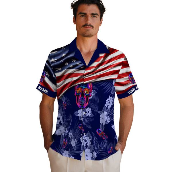 Neon US Flag Hibiscus Hawaiian Shirt High quality