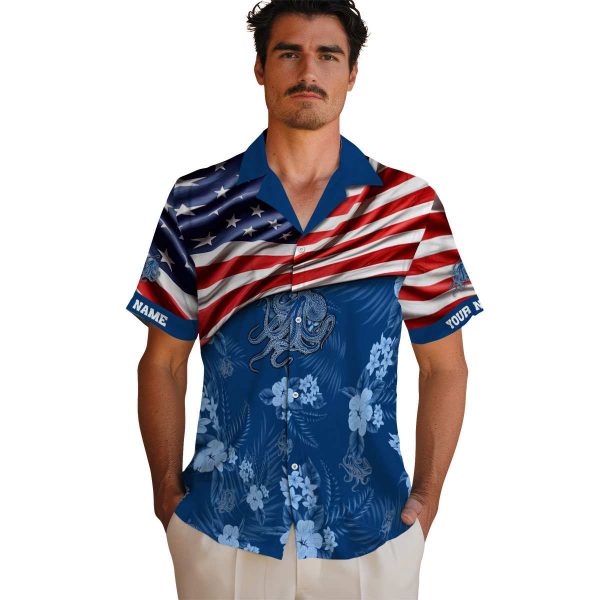 Octopus US Flag Hibiscus Hawaiian Shirt High quality