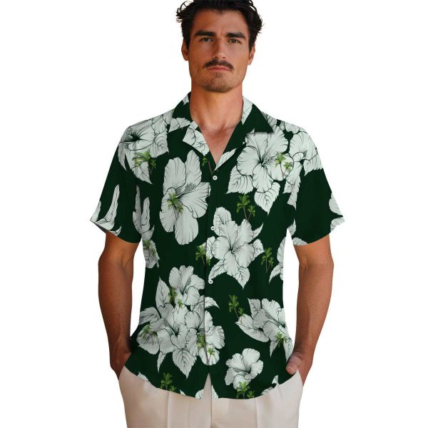 Palm Tree Hibiscus Blooms Hawaiian Shirt High quality