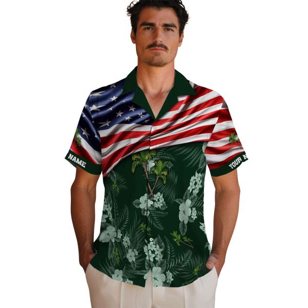 Palm Tree US Flag Hibiscus Hawaiian Shirt High quality