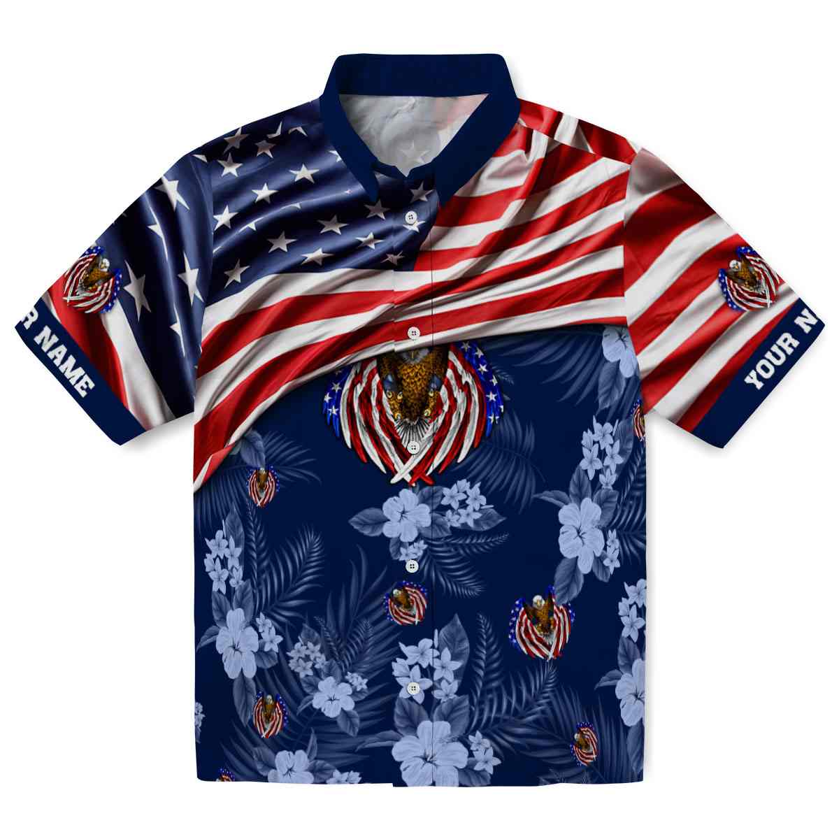 Patriotic US Flag Hibiscus Hawaiian Shirt Best selling