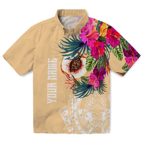 Peach Floral Polynesian Hawaiian Shirt Best selling