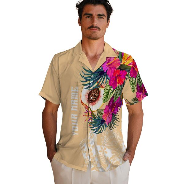 Peach Floral Polynesian Hawaiian Shirt High quality