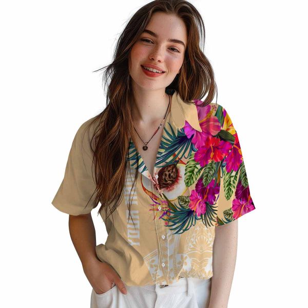 Peach Floral Polynesian Hawaiian Shirt Trendy