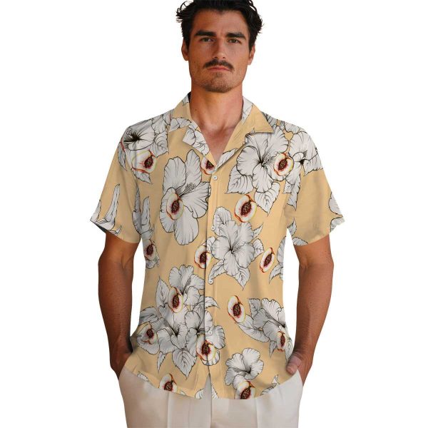 Peach Hibiscus Blooms Hawaiian Shirt High quality