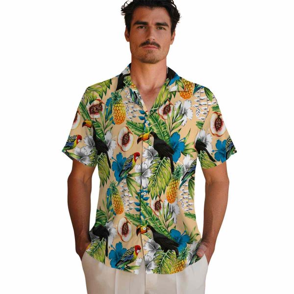 Peach Tropical Toucan Hawaiian Shirt High quality