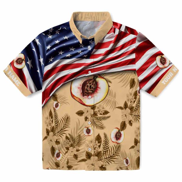 Peach US Flag Hibiscus Hawaiian Shirt Best selling