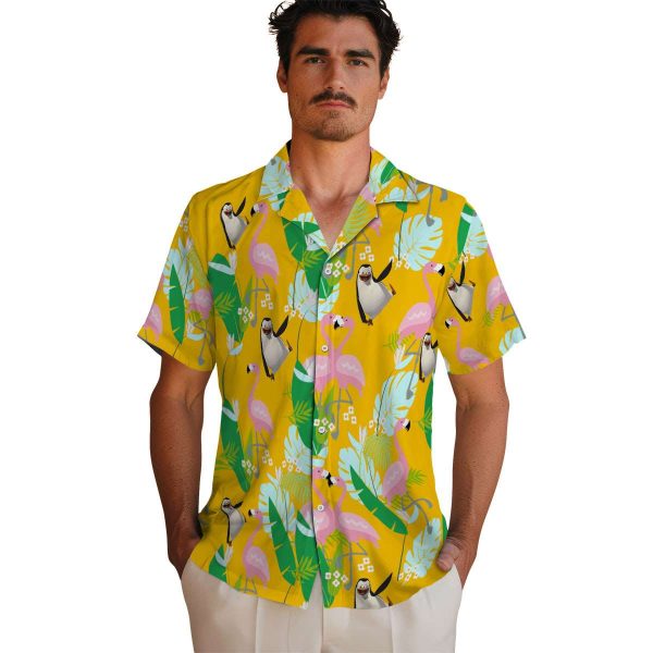 Penguin Flamingo Foliage Hawaiian Shirt High quality