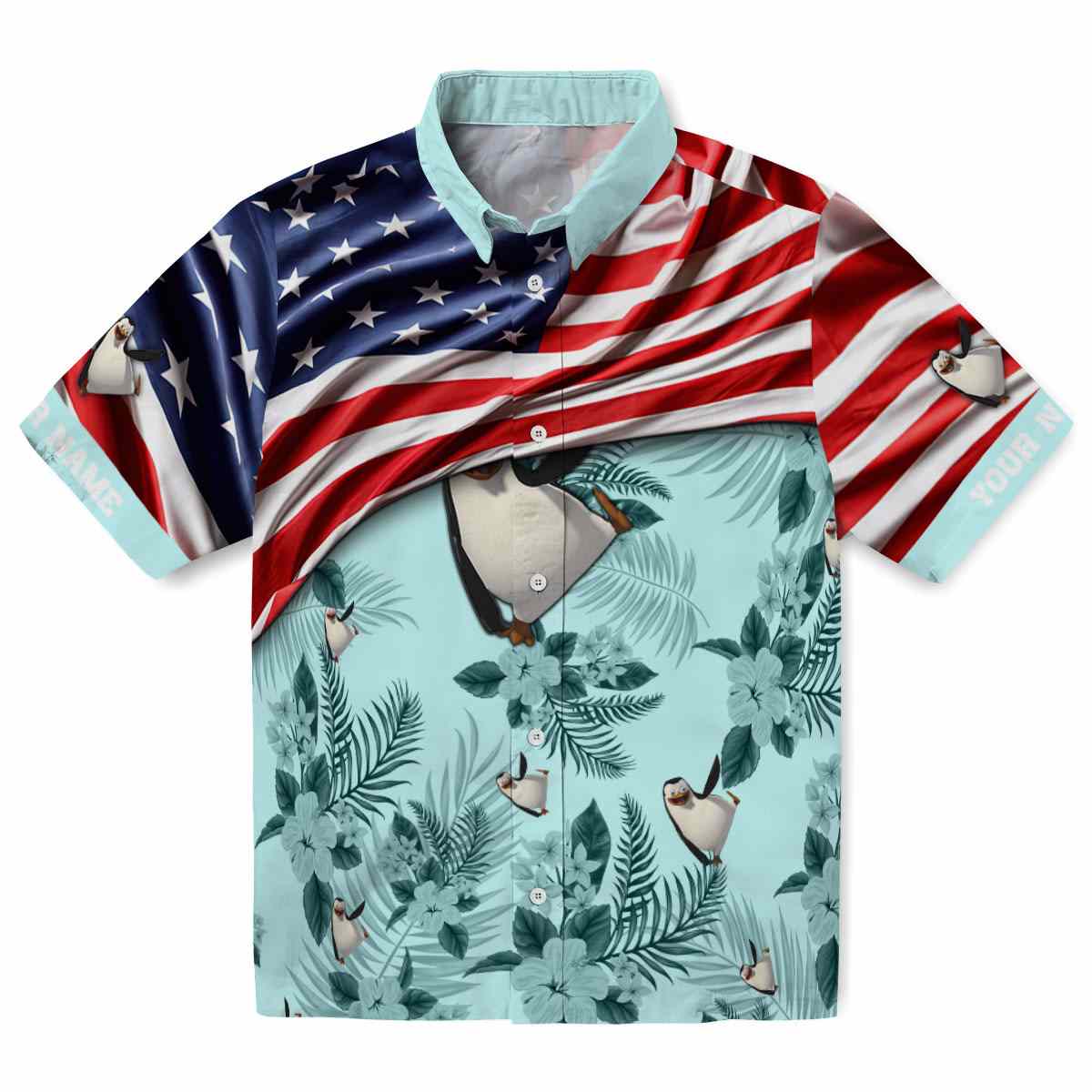 Penguin US Flag Hibiscus Hawaiian Shirt Best selling