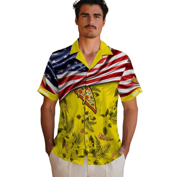 Pizza US Flag Hibiscus Hawaiian Shirt High quality