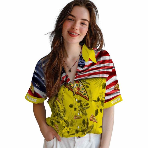 Pizza US Flag Hibiscus Hawaiian Shirt Trendy