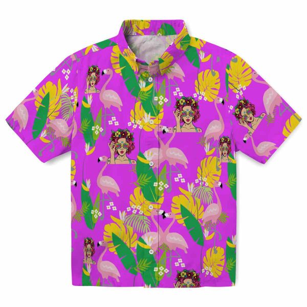 Pop Flamingo Foliage Hawaiian Shirt Best selling