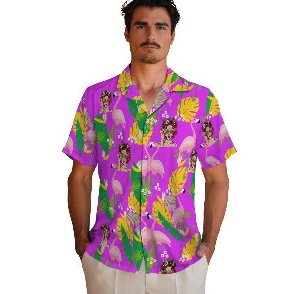 Pop Flamingo Foliage Hawaiian Shirt High quality