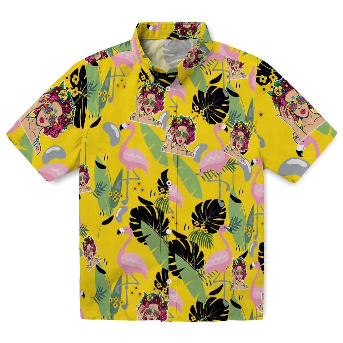 Pop Flamingo Leaves Hawaiian Shirt Best selling