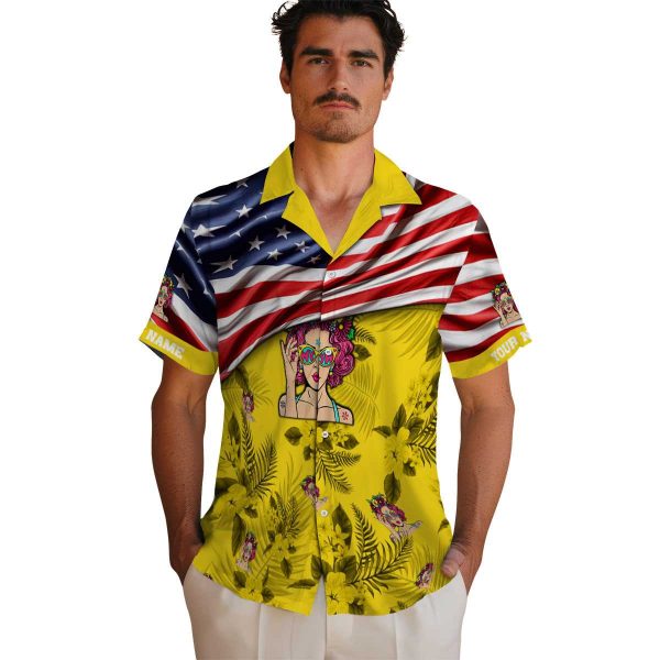 Pop US Flag Hibiscus Hawaiian Shirt High quality