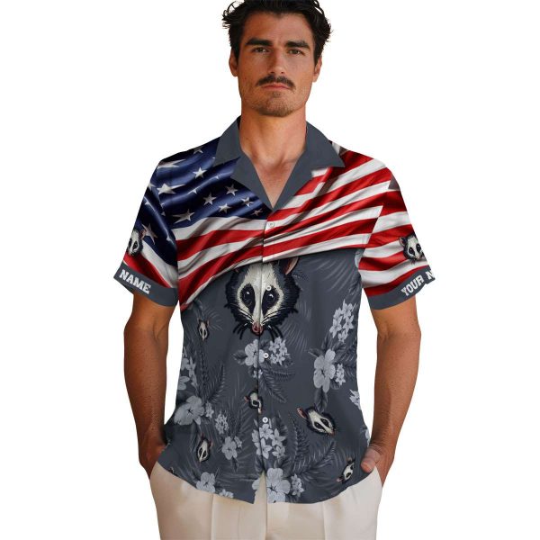 Possum US Flag Hibiscus Hawaiian Shirt High quality