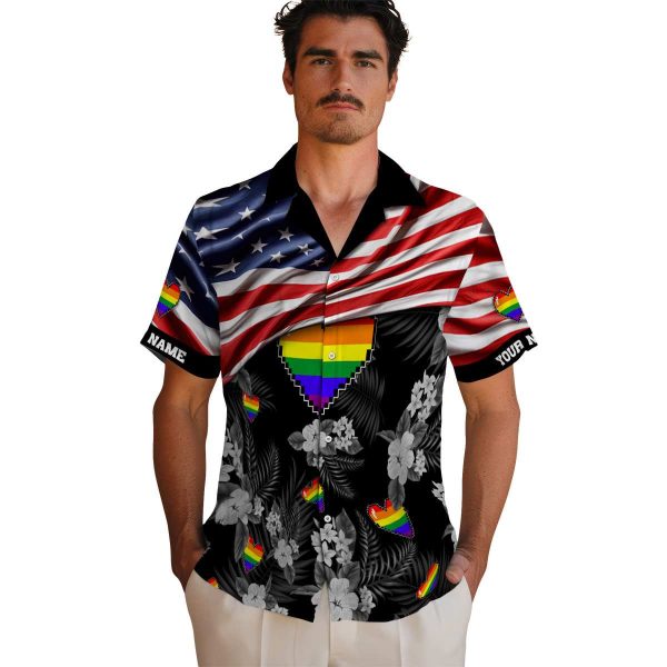 Pride US Flag Hibiscus Hawaiian Shirt High quality