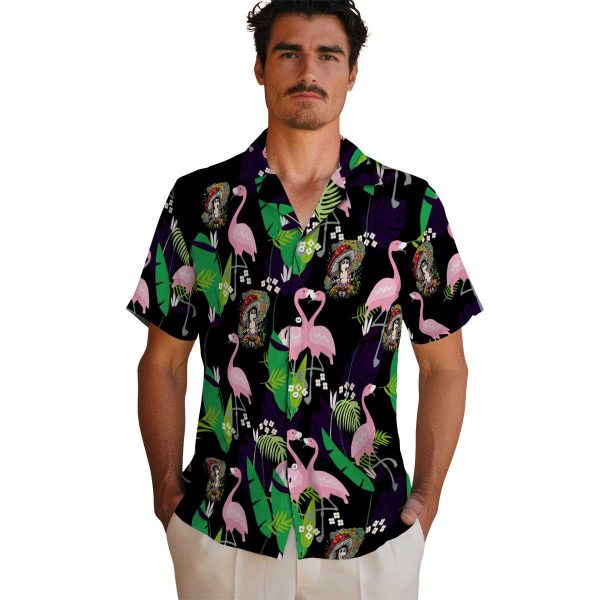 Psychedelic Flamingo Foliage Hawaiian Shirt High quality