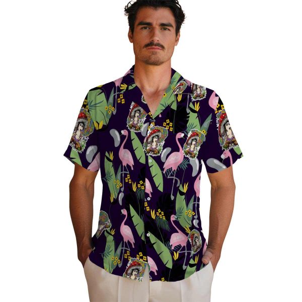 Psychedelic Flamingo Leaves Hawaiian Shirt High quality