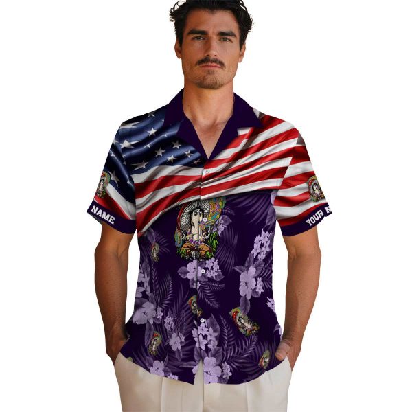 Psychedelic US Flag Hibiscus Hawaiian Shirt High quality