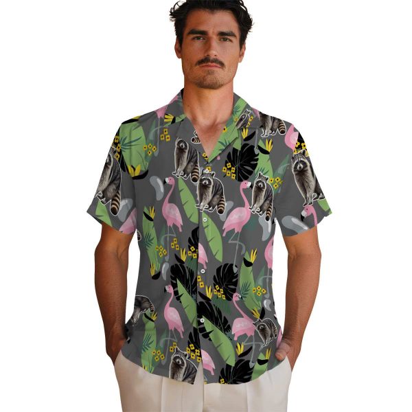 Raccoon Flamingo Leaves Hawaiian Shirt High quality