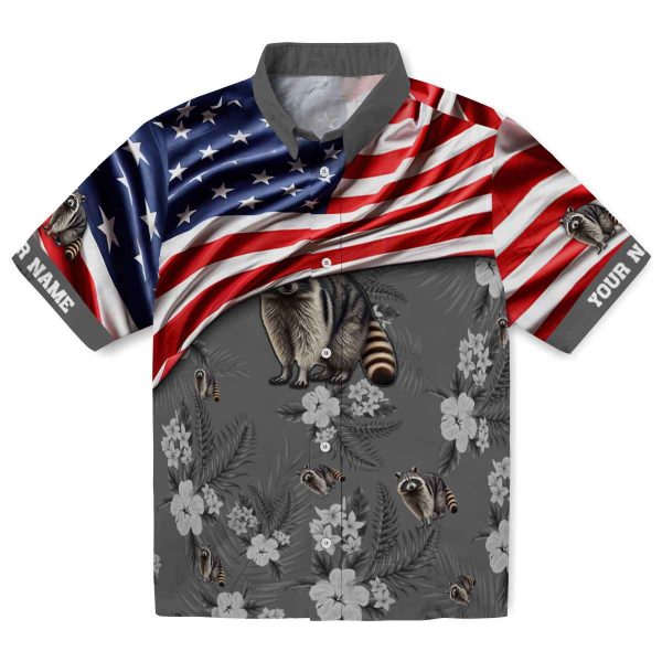 Raccoon US Flag Hibiscus Hawaiian Shirt Best selling