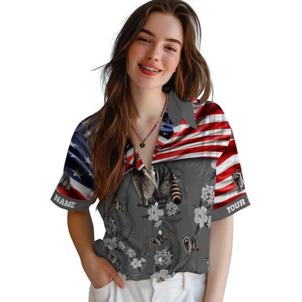 Raccoon US Flag Hibiscus Hawaiian Shirt Trendy