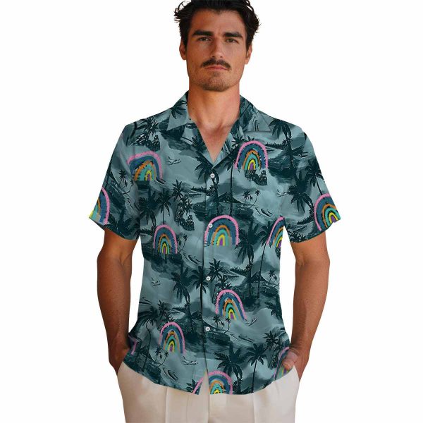 Rainbow Coastal Palms Hawaiian Shirt High quality