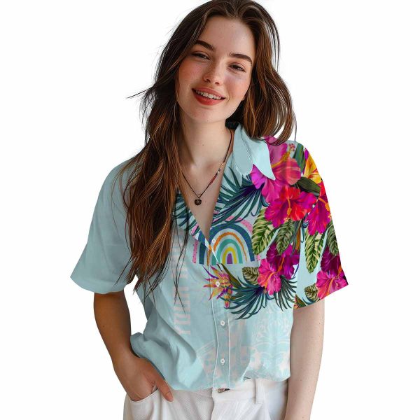 Rainbow Floral Polynesian Hawaiian Shirt Trendy