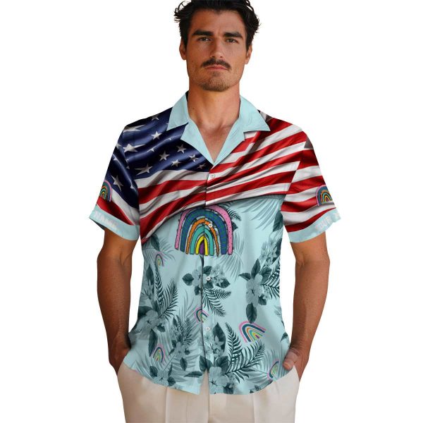 Rainbow US Flag Hibiscus Hawaiian Shirt High quality