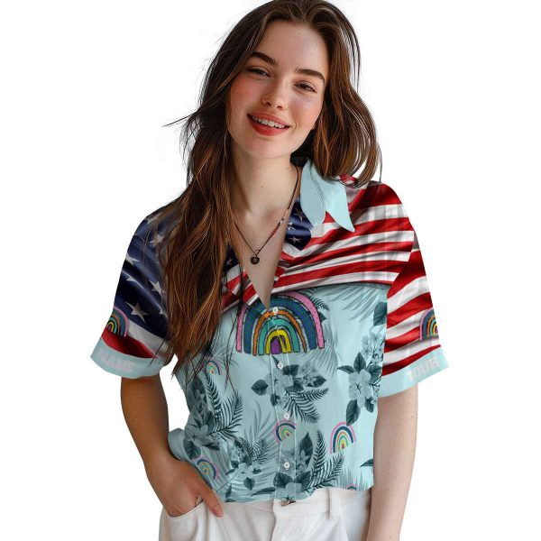 Rainbow US Flag Hibiscus Hawaiian Shirt Trendy