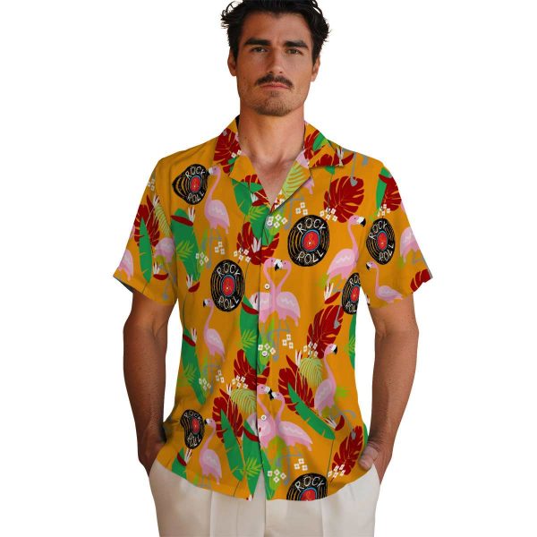 Rock And Roll Flamingo Foliage Hawaiian Shirt High quality