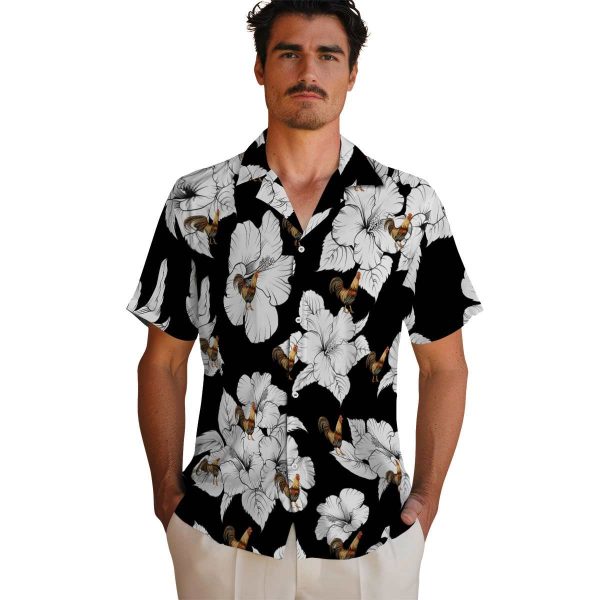 Rooster Hibiscus Blooms Hawaiian Shirt High quality