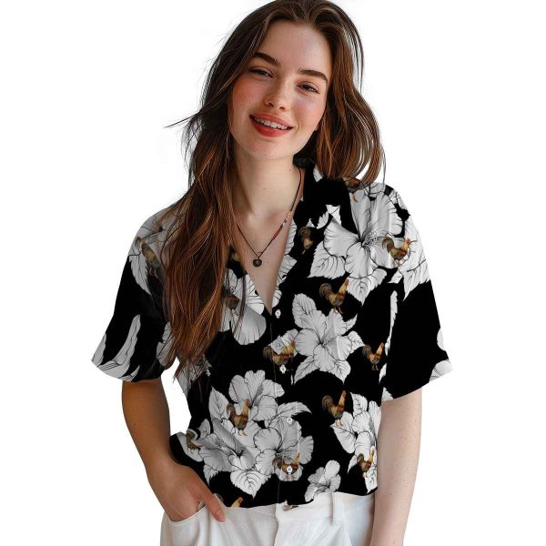 Rooster Hibiscus Blooms Hawaiian Shirt Trendy