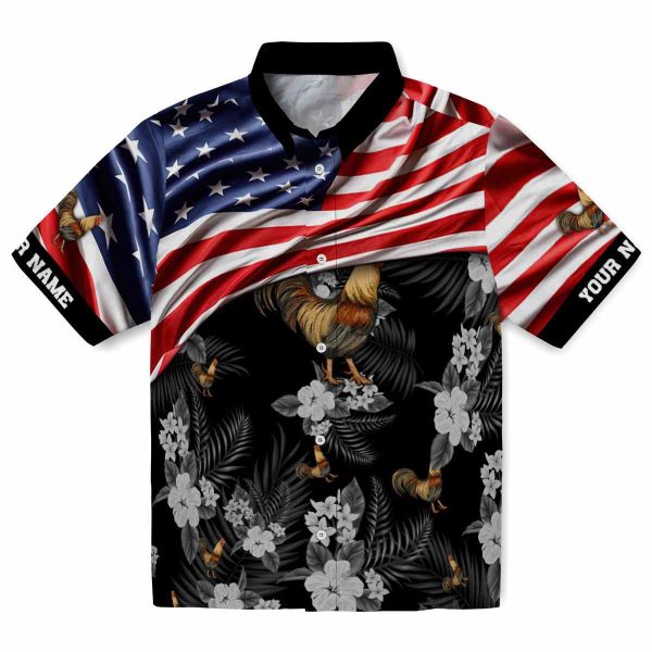 Rooster US Flag Hibiscus Hawaiian Shirt Best selling