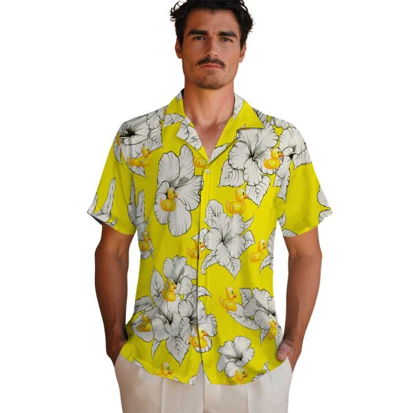 Rubber Duck Hibiscus Blooms Hawaiian Shirt High quality