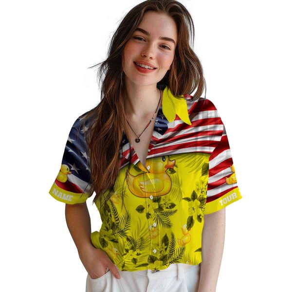 Rubber Duck US Flag Hibiscus Hawaiian Shirt Trendy