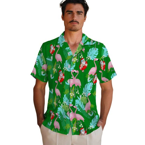 Santa Flamingo Foliage Hawaiian Shirt High quality