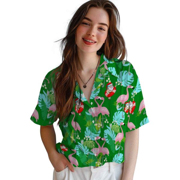 Santa Flamingo Foliage Hawaiian Shirt Trendy